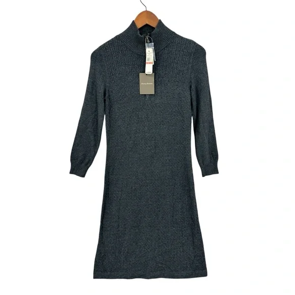 New TOMMY BAHAMA Sweater Dress Pickford Cable Knit Half-Zip Gray - Picture 1 of 6